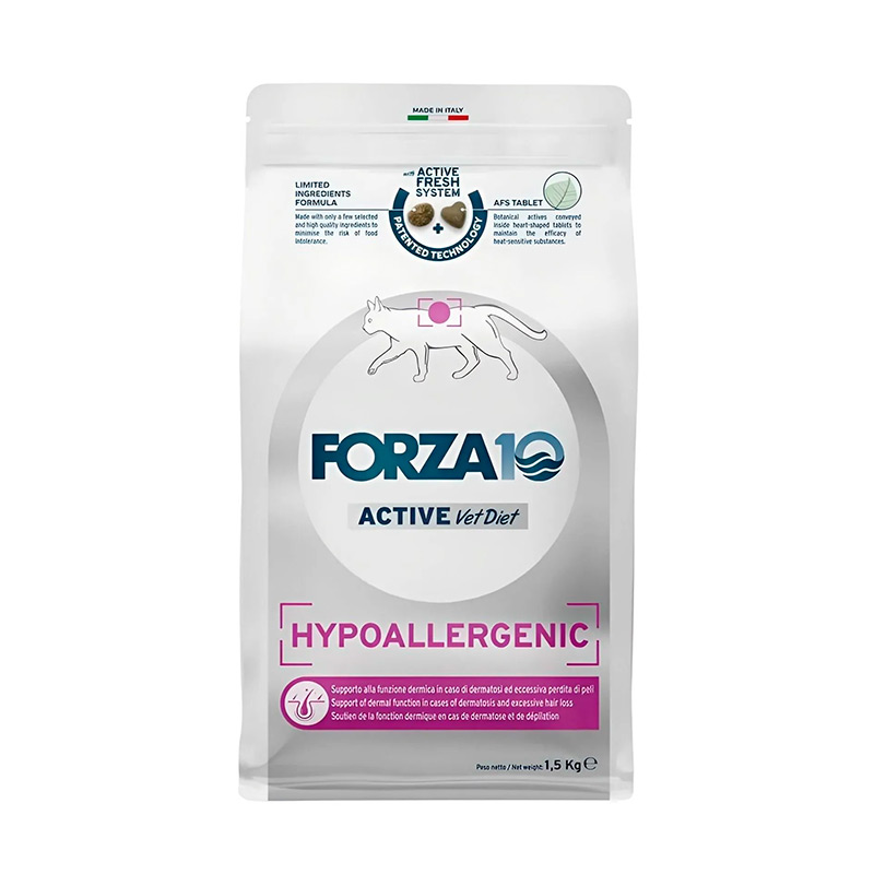 Forza10 Active VetDiet Hypoallergenic, корм для кошек с пищевой непереносимостью,уп.1,5 кг