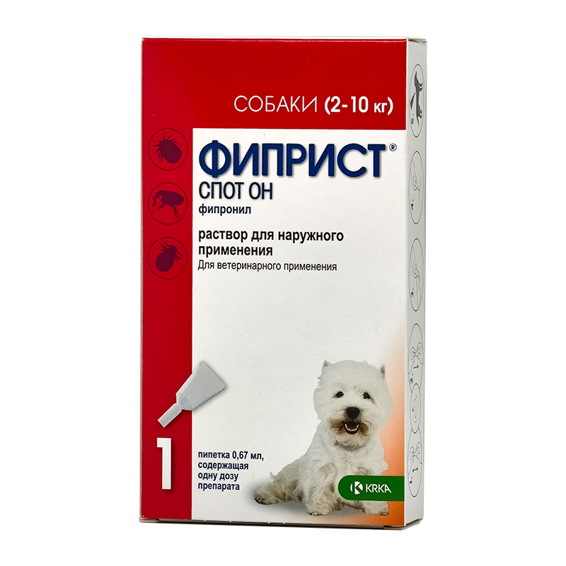 Фиприст спот он, для собак 2-10 кг капли на холку, уп. 1 пипетка